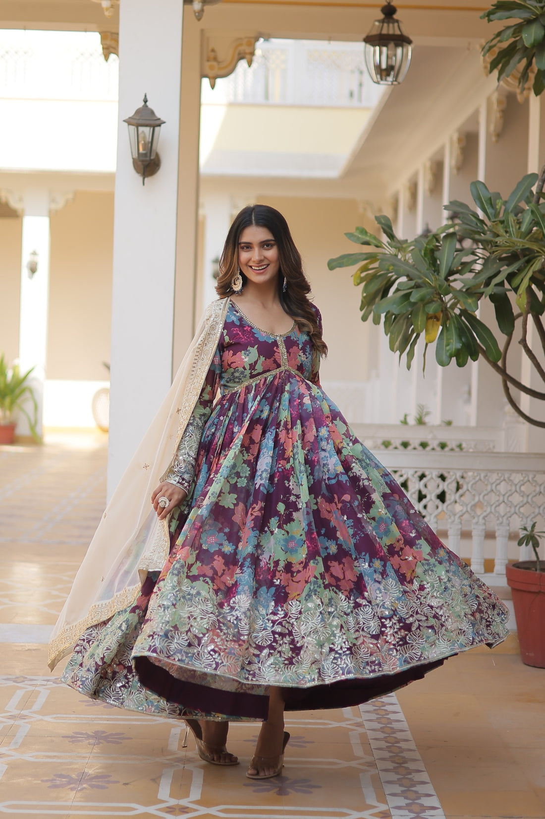Grace : Readymade Russian Silk Premium Alia Cut Gown with Dupatta Set