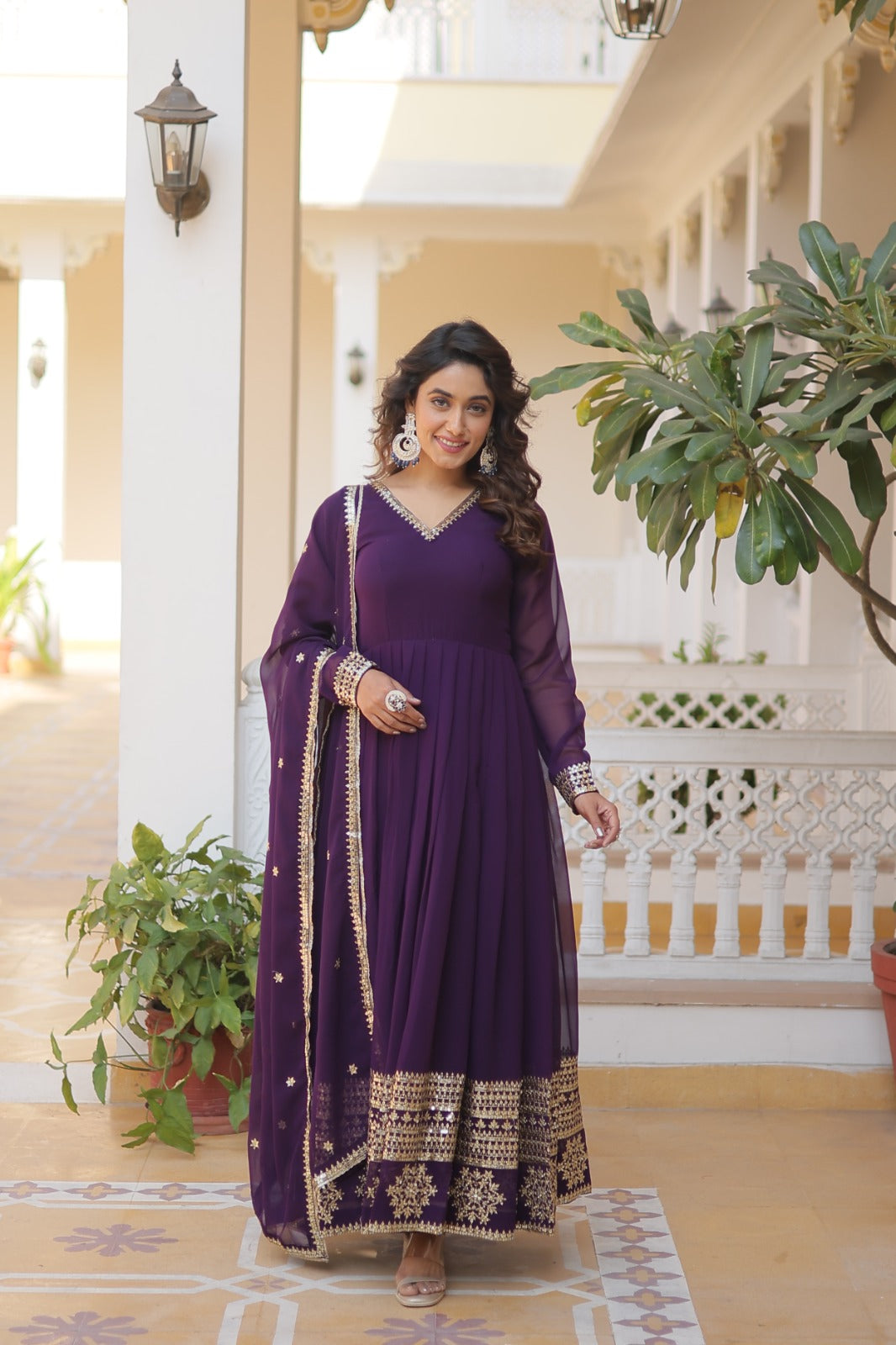 Saanvi : Faux Blooming Gown with Dupatta With Attractive Embroidered Sequins work