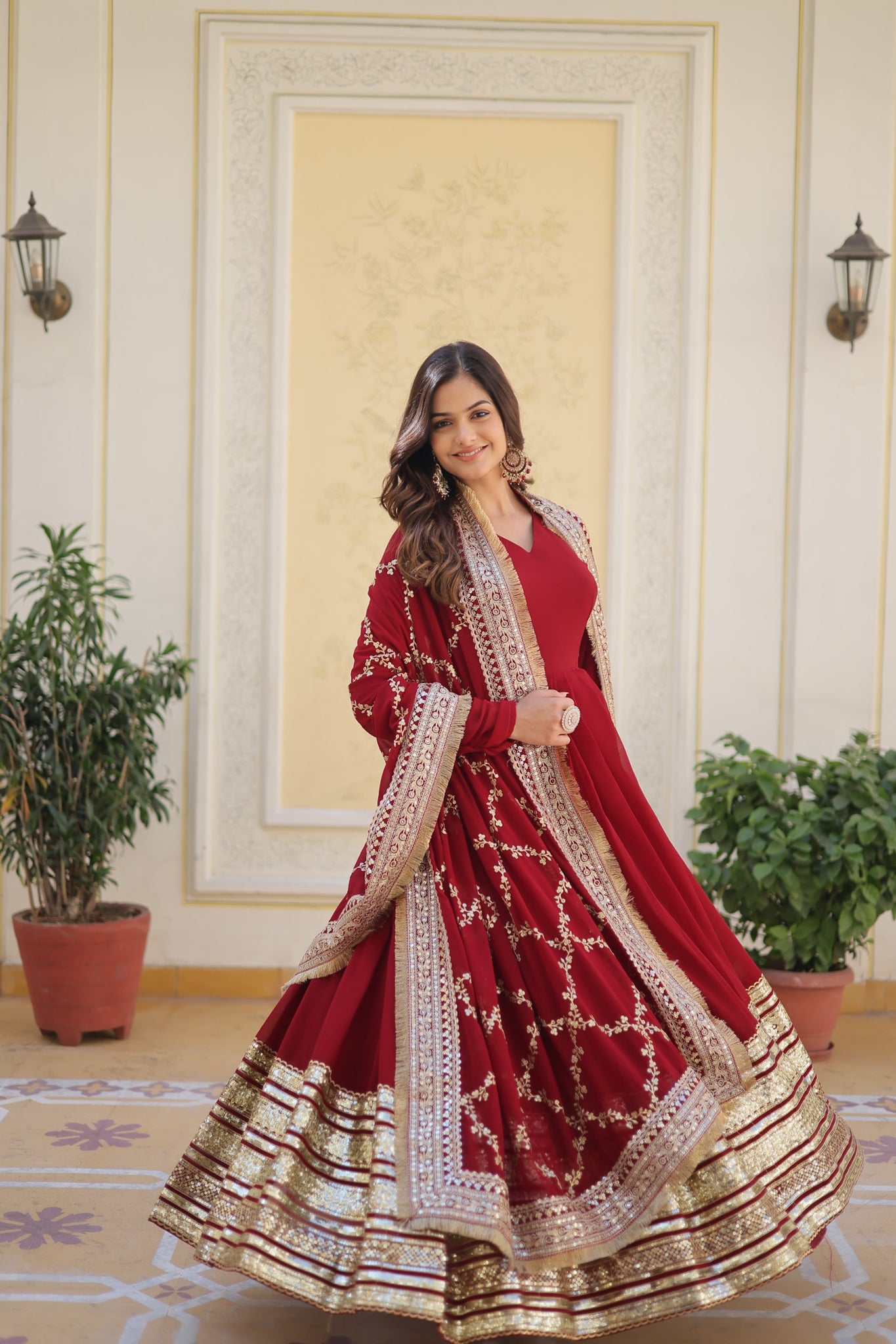 Kriva : Premium Maroon Embroidered Gown with Sequin Dupatta