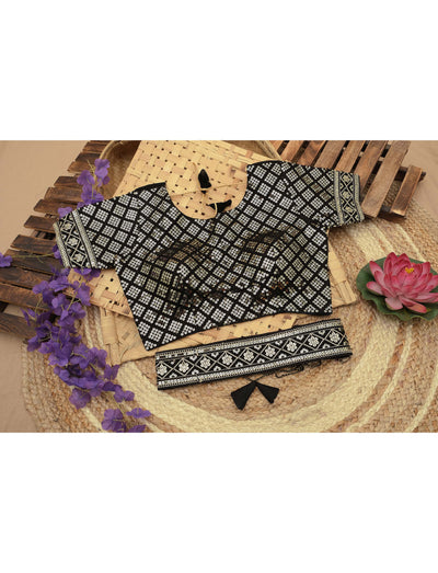 Premium Chinon Fabric heavy codding - sequence border lace saree with blouse