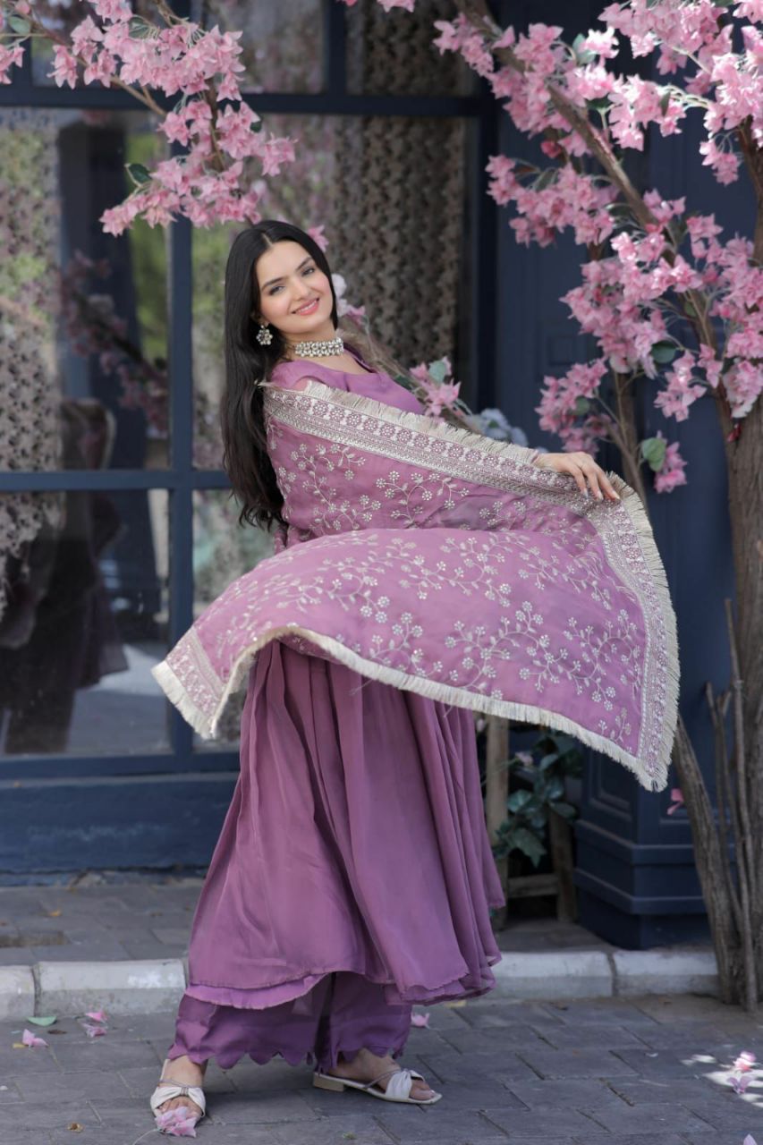 Anushka : Premium Tebby Silk Top-Plazzo-Dupatta Collection for Effortless Glamour
