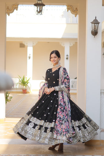 Deepa : Luxurious Faux Georgette Gown made with Embroidery, Zari, and Sequins-work
