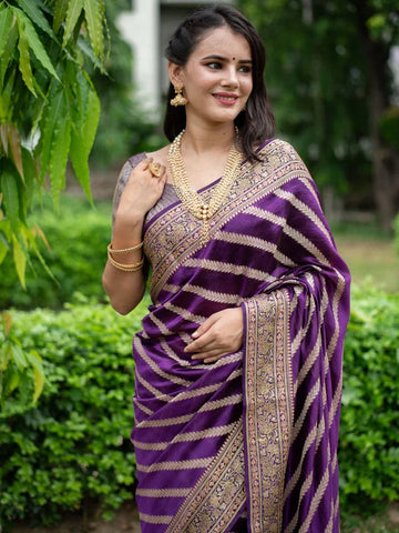 Purple Pure Soft Silk Saree with Stylish Blouse Piece