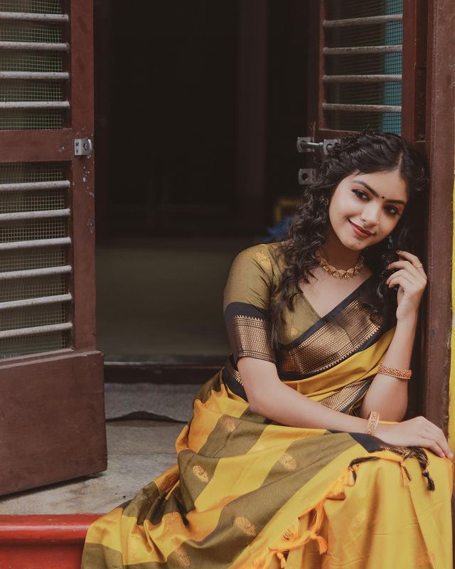 Yellow & Black Pure Soft Silk Saree With Engrossing Blouse Piece